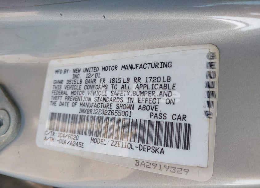 Photo 9 of 2002 Toyota Corolla S (VIN 1NXBR12E32Z655001)