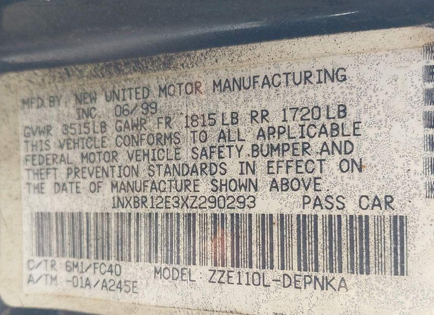 Photo 9 of 1999 Toyota Corolla LE (VIN 1NXBR12E3XZ290293)