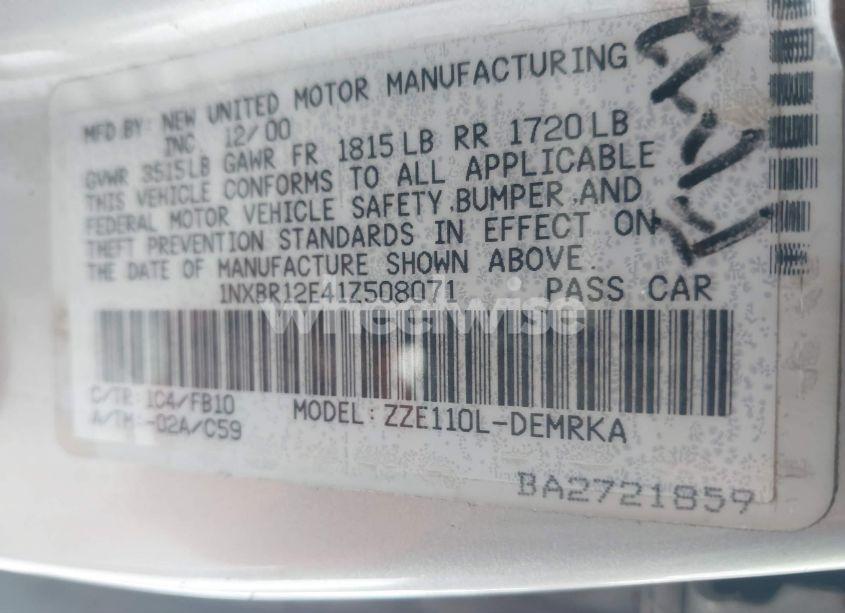 Photo 9 of 2001 Toyota Corolla CE (VIN 1NXBR12E41Z508071)