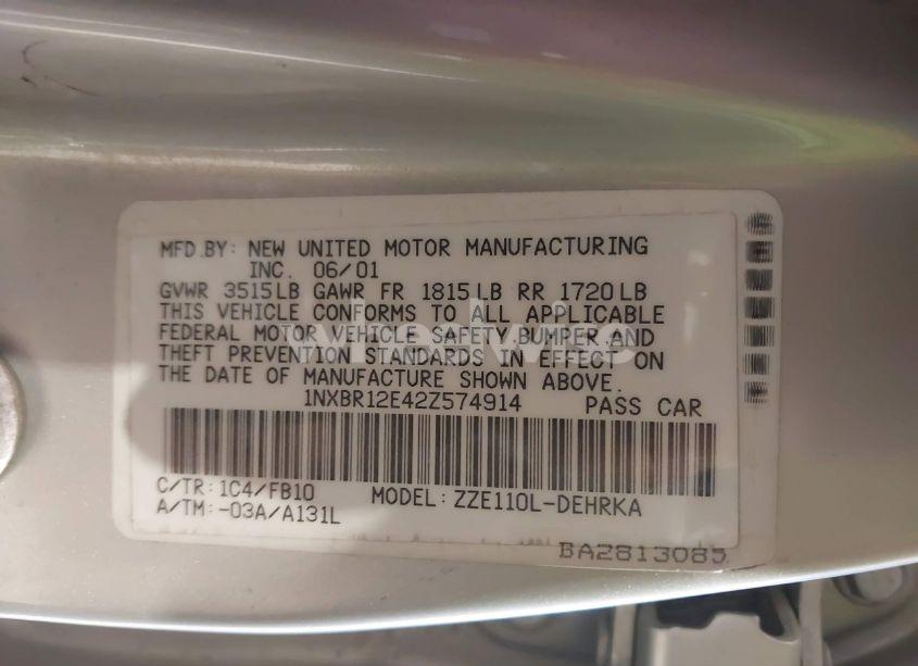 Photo 9 of 2002 Toyota Corolla CE (VIN 1NXBR12E42Z574914)