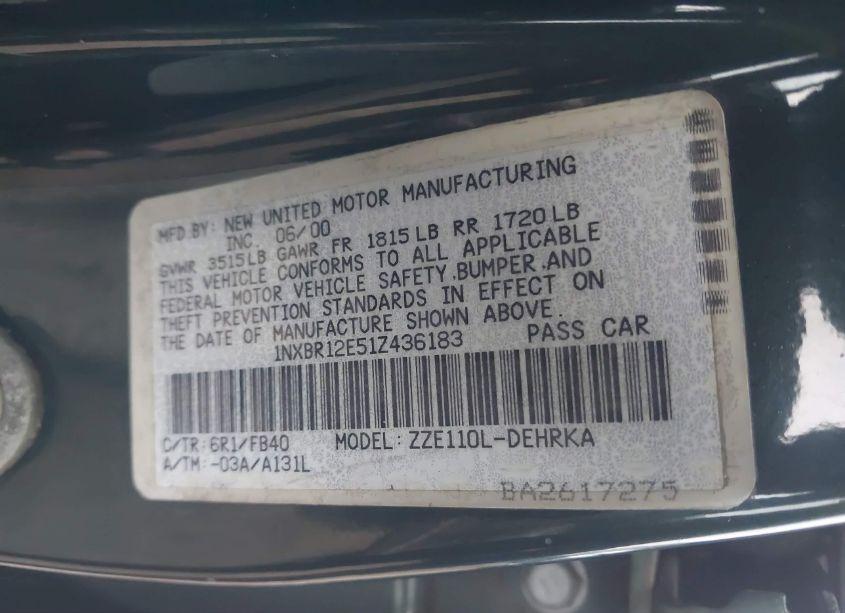 Photo 9 of 2001 Toyota Corolla CE (VIN 1NXBR12E51Z436183)