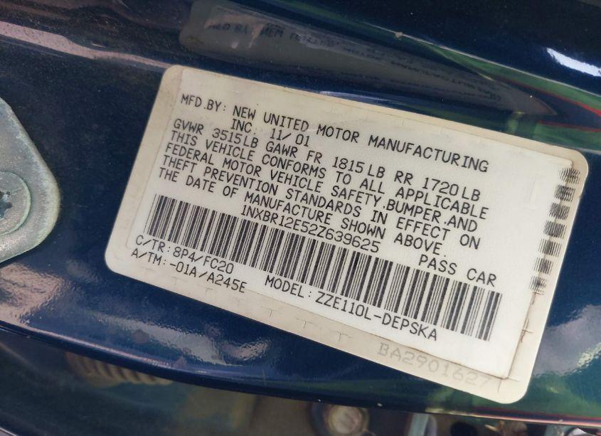 Photo 9 of 2002 Toyota Corolla S (VIN 1NXBR12E52Z639625)