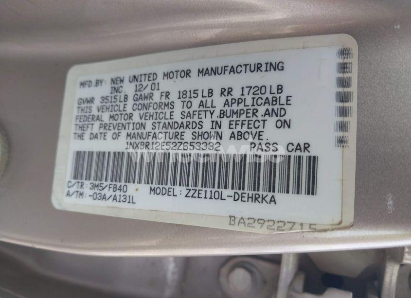 Photo 9 of 2002 Toyota Corolla CE (VIN 1NXBR12E52Z653332)