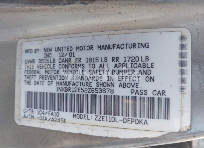 Photo 9 of 2002 Toyota Corolla LE (VIN 1NXBR12E52Z653878)