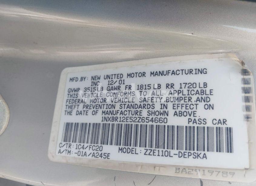 Photo 9 of 2002 Toyota Corolla S (VIN 1NXBR12E52Z654660)