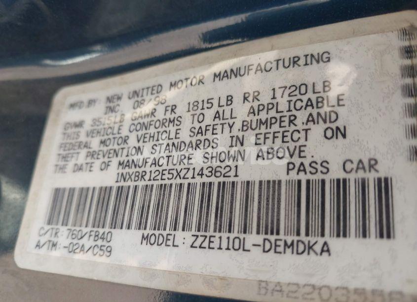 Photo 9 of 1999 Toyota Corolla CE (VIN 1NXBR12E5XZ143621)