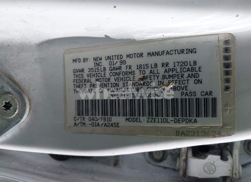 Photo 9 of 1999 Toyota Corolla CE (VIN 1NXBR12E5XZ208600)