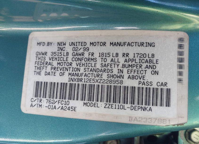 Photo 9 of 1999 Toyota Corolla LE (VIN 1NXBR12E5XZ228958)