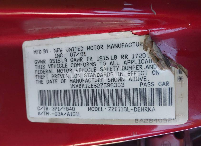 Photo 9 of 2002 Toyota Corolla CE (VIN 1NXBR12E62Z596333)