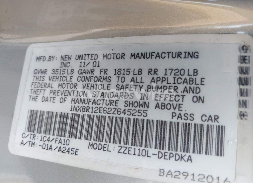 Photo 9 of 2002 Toyota Corolla LE (VIN 1NXBR12E62Z645255)