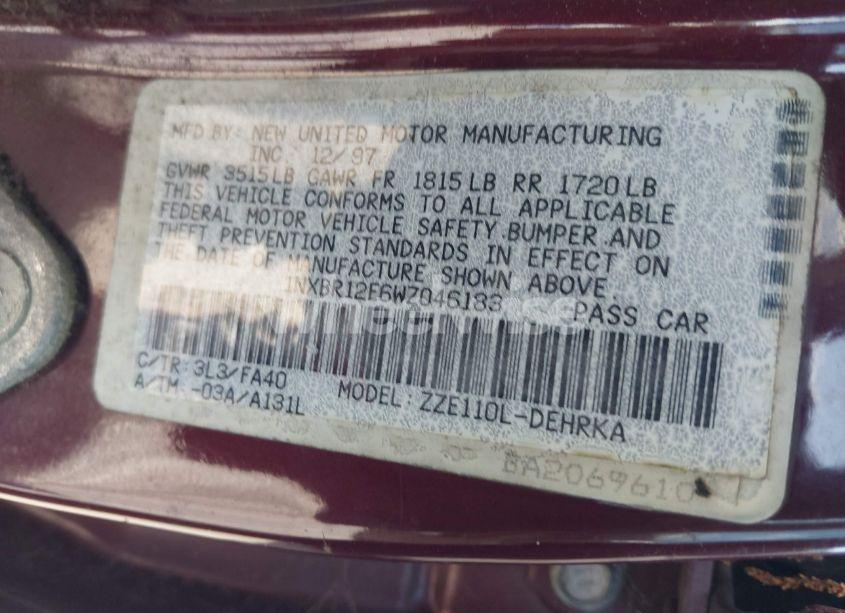 Photo 9 of 1998 Toyota Corolla VE (VIN 1NXBR12E6WZ046183)