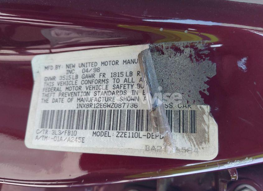 Photo 9 of 1998 Toyota Corolla CE (VIN 1NXBR12E6WZ087736)