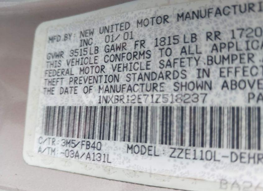 Photo 9 of 2001 Toyota Corolla CE (VIN 1NXBR12E71Z518237)