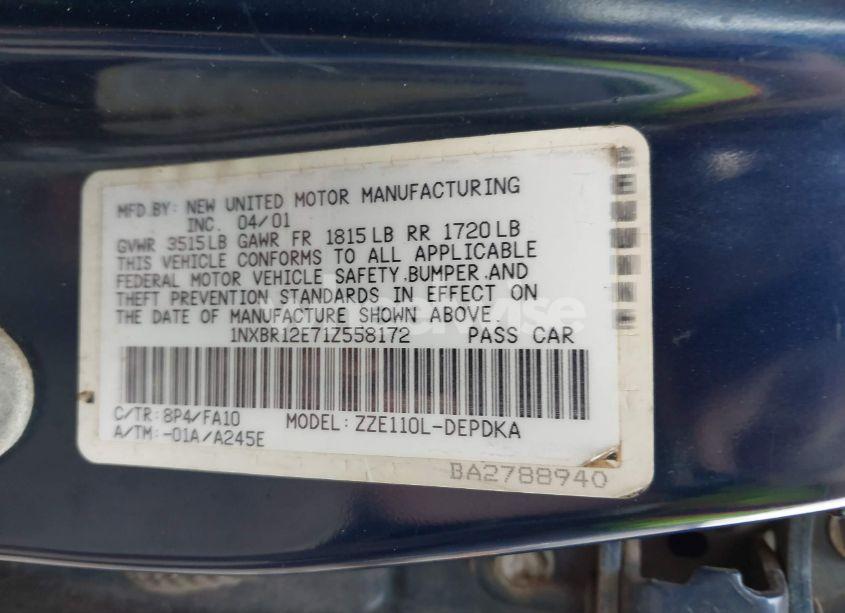 Photo 9 of 2001 Toyota Corolla LE (VIN 1NXBR12E71Z558172)