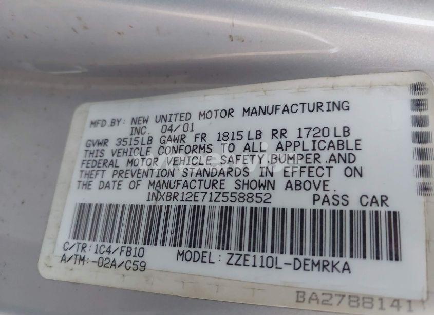 Photo 9 of 2001 Toyota Corolla CE (VIN 1NXBR12E71Z558852)