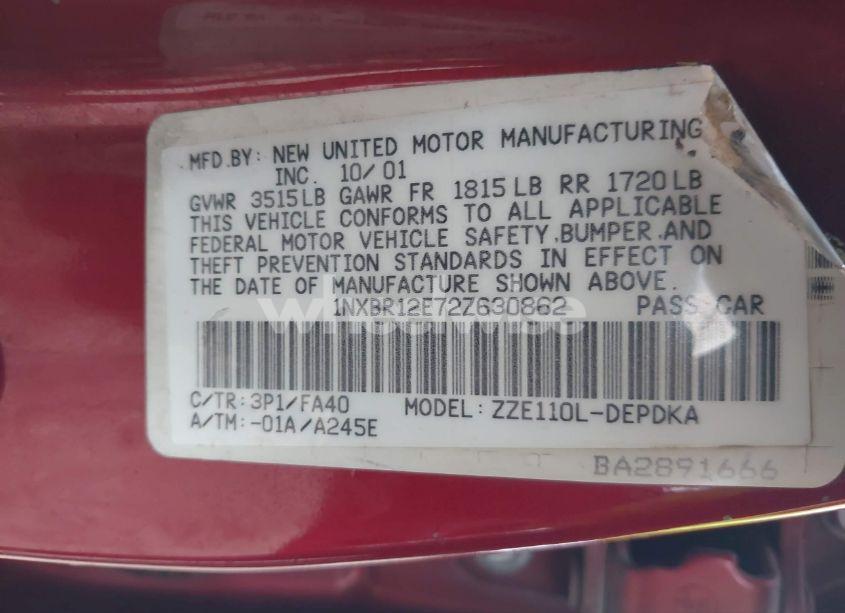 Photo 9 of 2002 Toyota Corolla LE (VIN 1NXBR12E72Z630862)