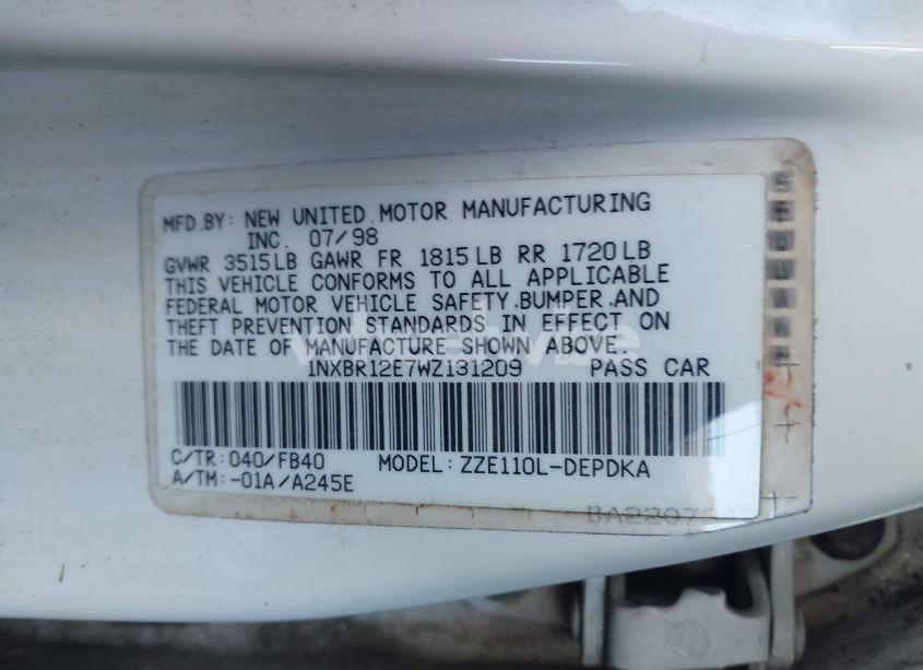 Photo 9 of 1998 Toyota Corolla CE (VIN 1NXBR12E7WZ131209)