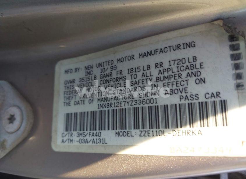 Photo 9 of 2000 Toyota Corolla VE (VIN 1NXBR12E7YZ336001)