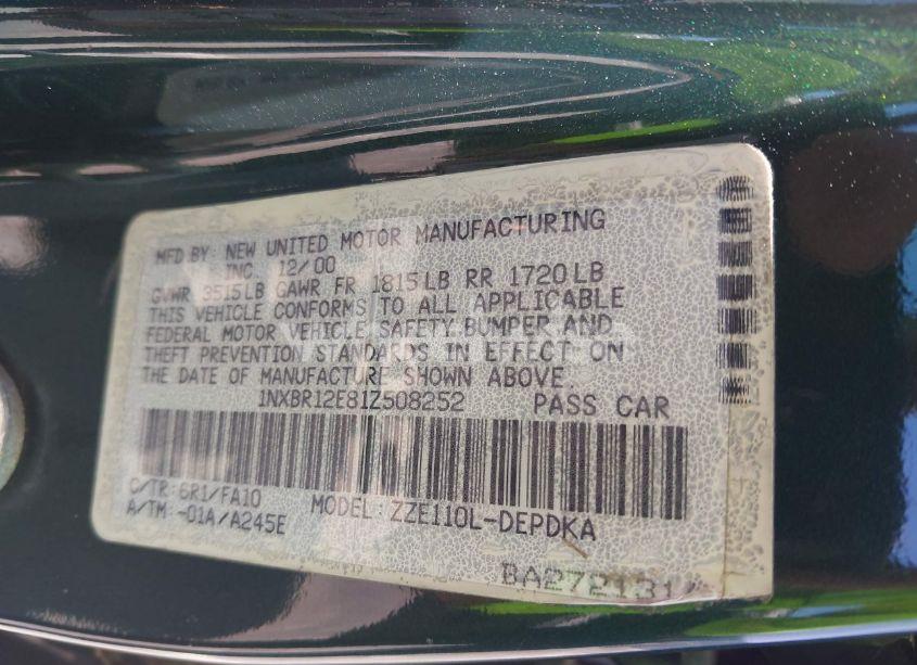 Photo 9 of 2001 Toyota Corolla LE (VIN 1NXBR12E81Z508252)