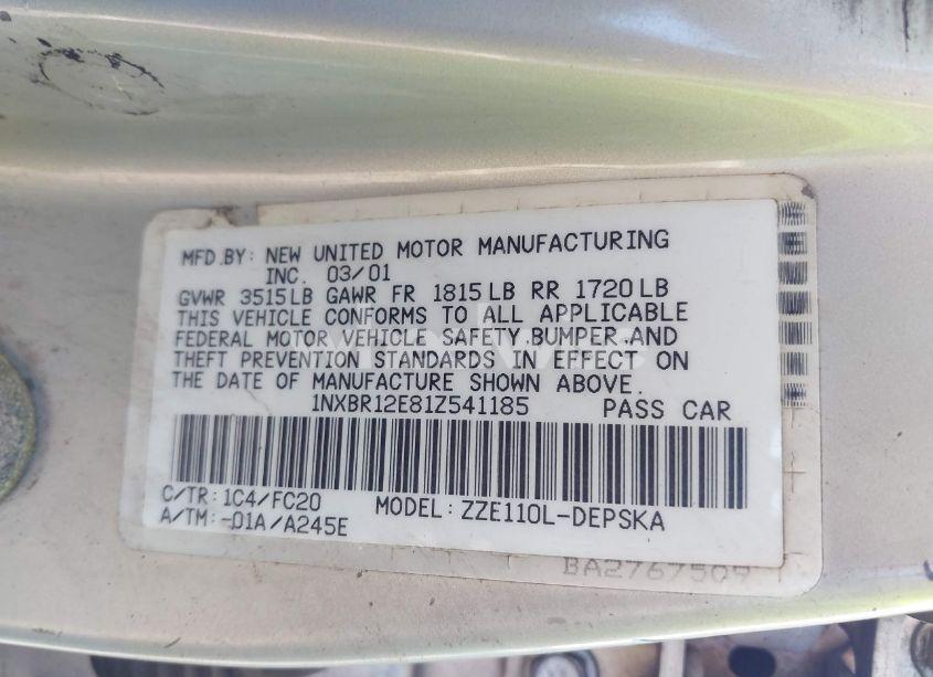 Photo 9 of 2001 Toyota Corolla S (VIN 1NXBR12E81Z541185)