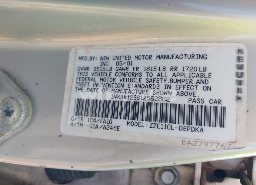 Photo 9 of 2001 Toyota Corolla LE (VIN 1NXBR12E81Z562862)