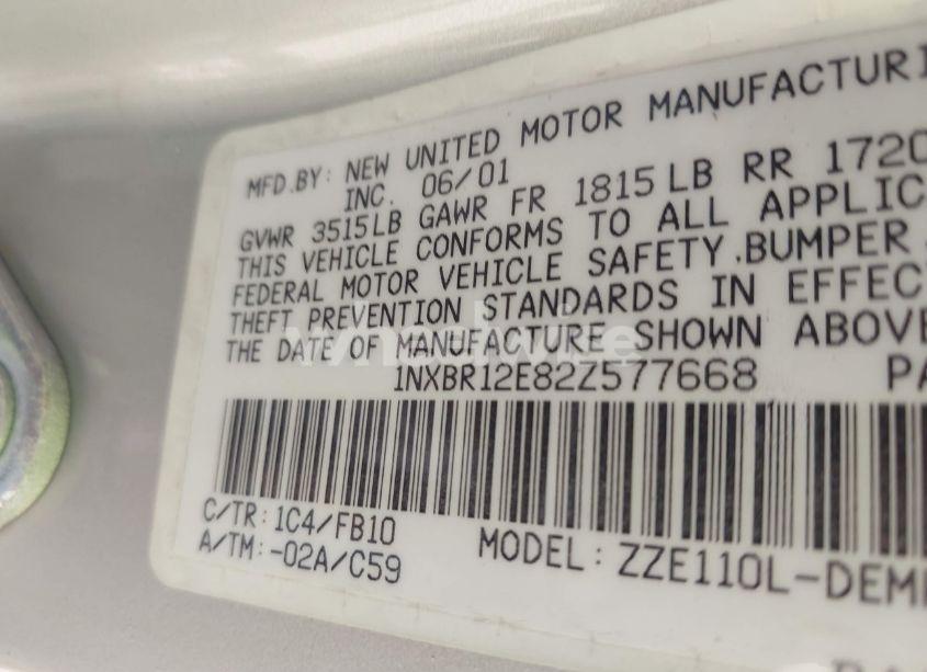 Photo 9 of 2002 Toyota Corolla CE (VIN 1NXBR12E82Z577668)