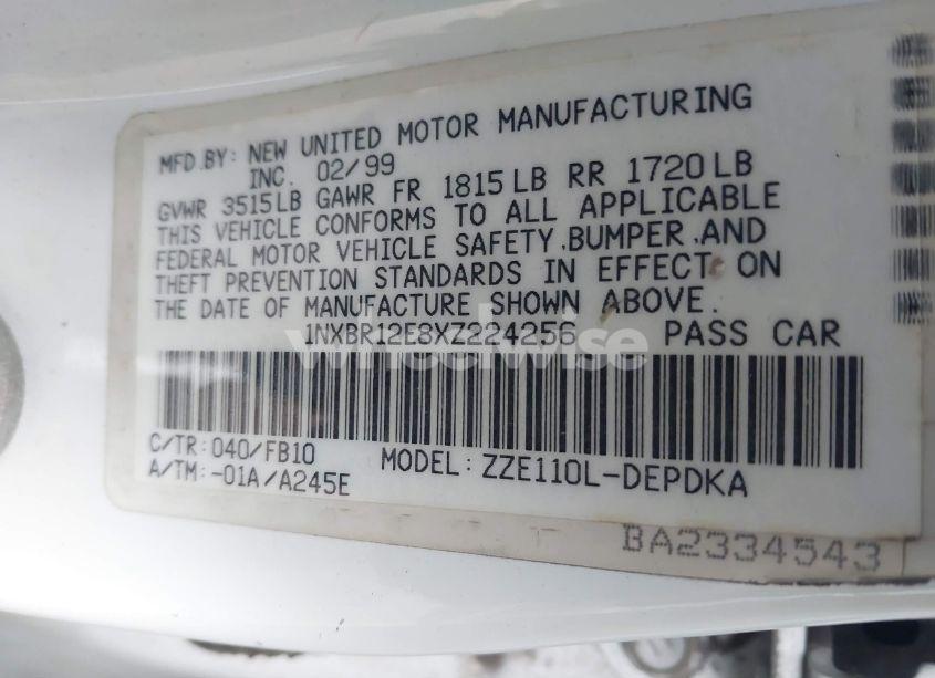 Photo 9 of 1999 Toyota Corolla CE (VIN 1NXBR12E8XZ224256)