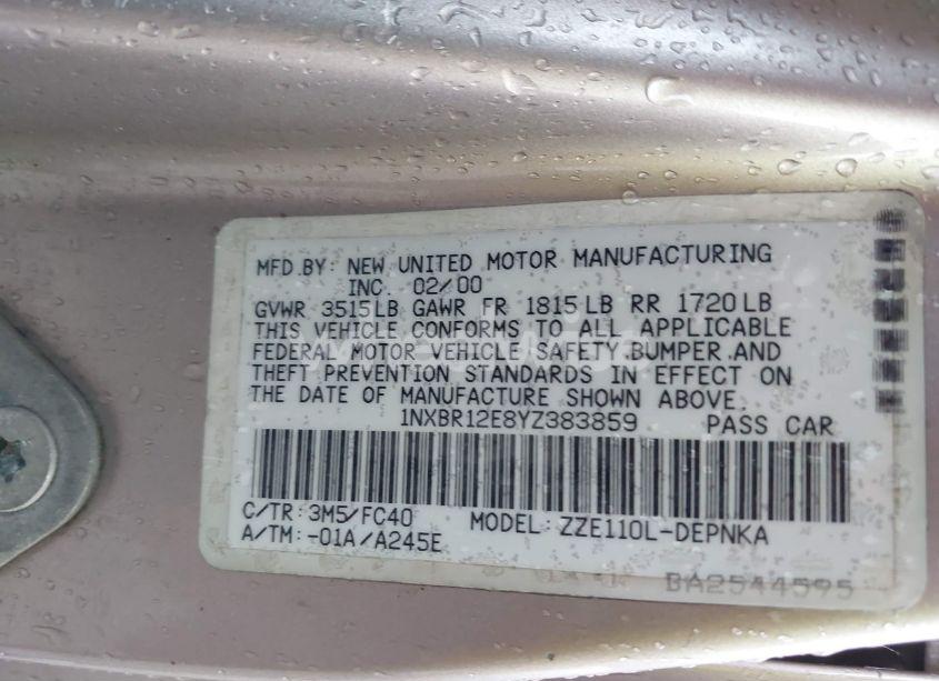 Photo 9 of 2000 Toyota Corolla LE (VIN 1NXBR12E8YZ383859)