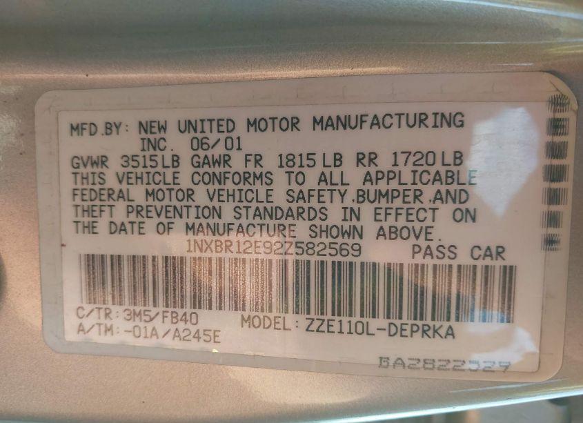 Photo 9 of 2002 Toyota Corolla CE (VIN 1NXBR12E92Z582569)