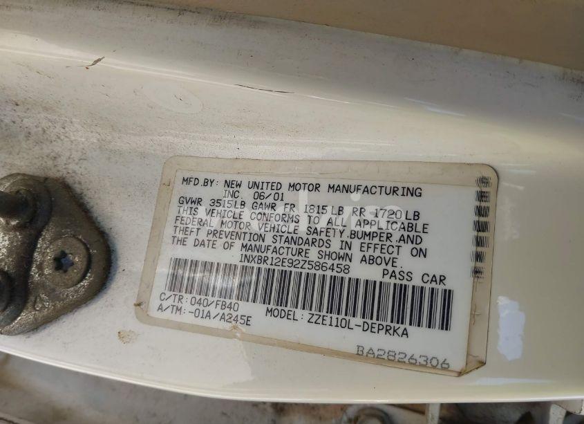 Photo 9 of 2002 Toyota Corolla CE (VIN 1NXBR12E92Z586458)