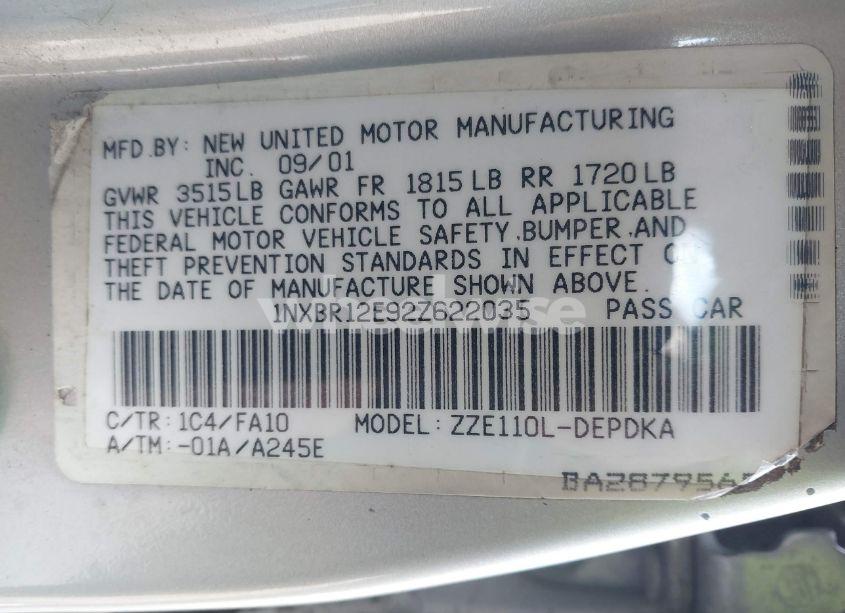 Photo 9 of 2002 Toyota Corolla LE (VIN 1NXBR12E92Z622035)