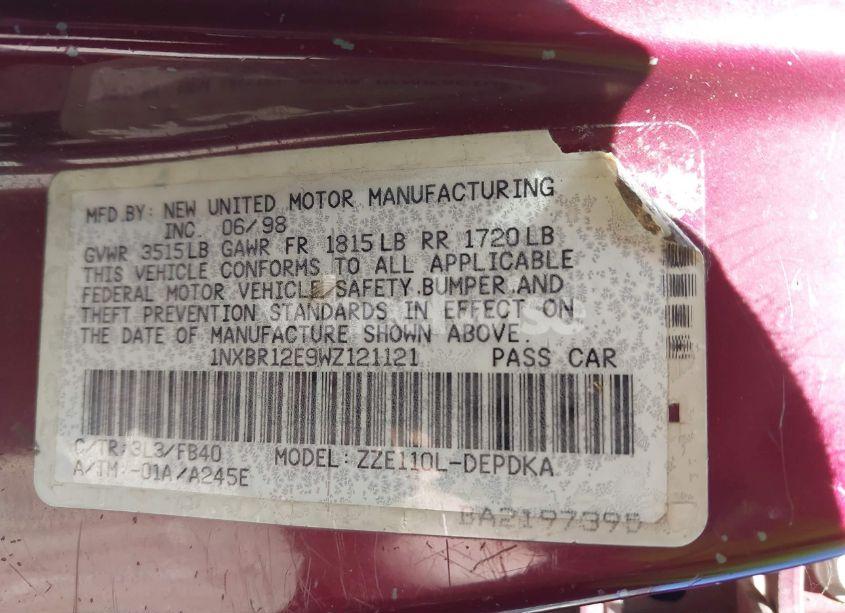 Photo 9 of 1998 Toyota Corolla CE (VIN 1NXBR12E9WZ121121)