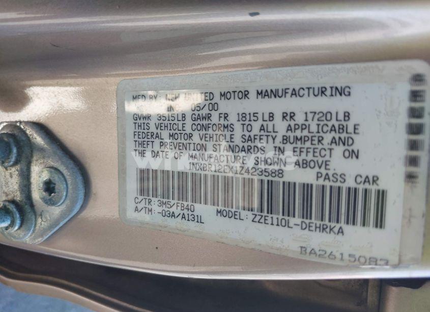 Photo 9 of 2001 Toyota Corolla CE (VIN 1NXBR12EX1Z423588)