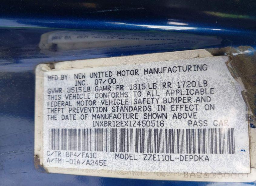 Photo 9 of 2001 Toyota Corolla LE (VIN 1NXBR12EX1Z450516)