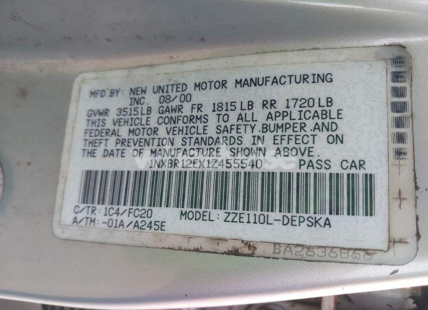 Photo 9 of 2001 Toyota Corolla S (VIN 1NXBR12EX1Z455540)