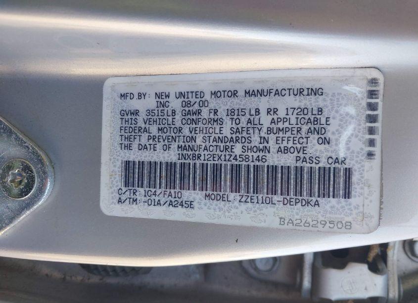 Photo 9 of 2001 Toyota Corolla LE (VIN 1NXBR12EX1Z458146)