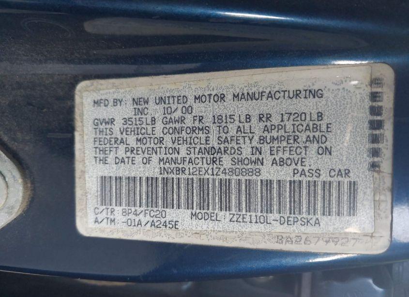 Photo 9 of 2001 Toyota Corolla S (VIN 1NXBR12EX1Z480888)