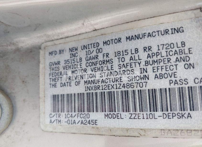 Photo 9 of 2001 Toyota Corolla S (VIN 1NXBR12EX1Z486707)