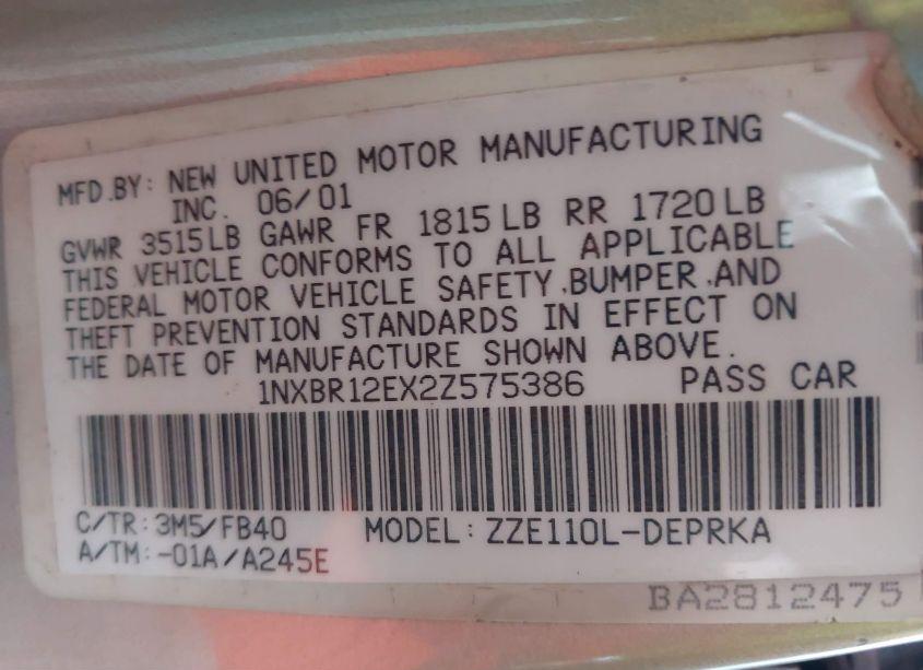 Photo 9 of 2002 Toyota Corolla CE (VIN 1NXBR12EX2Z575386)