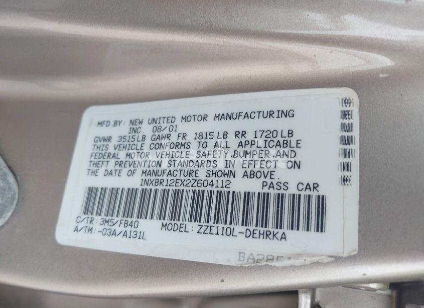 Photo 9 of 2002 Toyota Corolla CE (VIN 1NXBR12EX2Z604112)