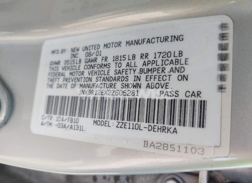 Photo 9 of 2002 Toyota Corolla CE (VIN 1NXBR12EX2Z606281)