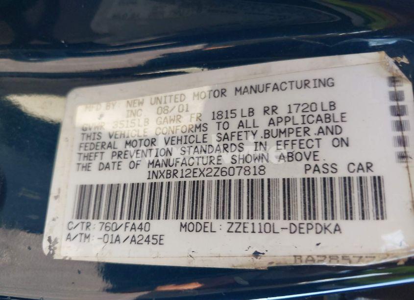 Photo 9 of 2002 Toyota Corolla LE (VIN 1NXBR12EX2Z607818)