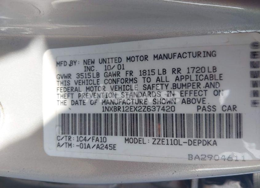 Photo 9 of 2002 Toyota Corolla LE (VIN 1NXBR12EX2Z637420)