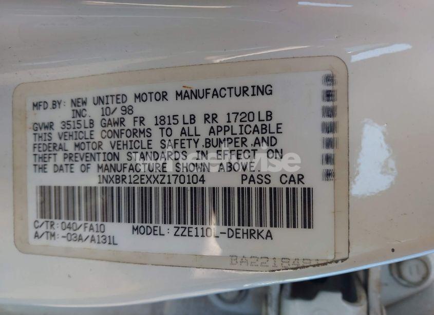 Photo 9 of 1999 Toyota Corolla CE (VIN 1NXBR12EXXZ170104)