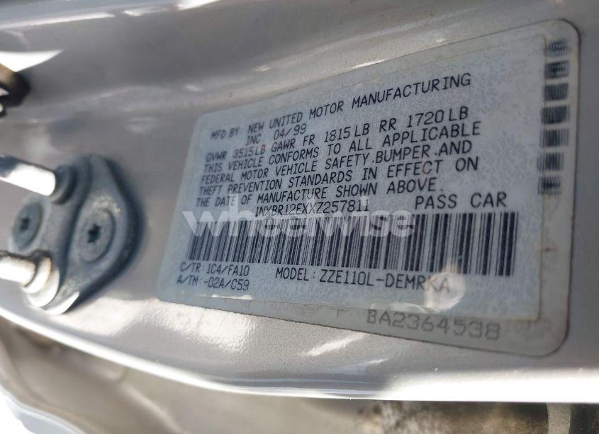 Photo 9 of 1999 Toyota Corolla VE (VIN 1NXBR12EXXZ257811)