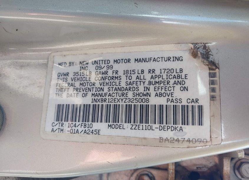 Photo 9 of 2000 Toyota Corolla CE (VIN 1NXBR12EXYZ325008)