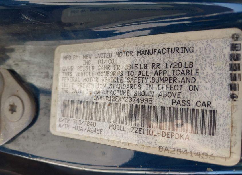 Photo 9 of 2000 Toyota Corolla CE (VIN 1NXBR12EXYZ374998)