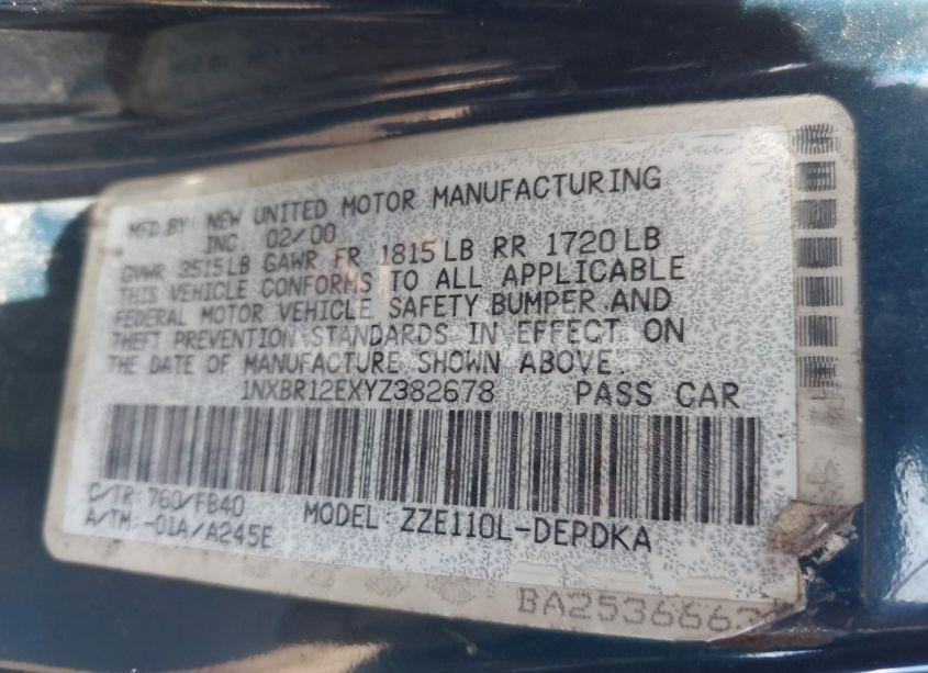 Photo 9 of 2000 Toyota Corolla CE (VIN 1NXBR12EXYZ382678)