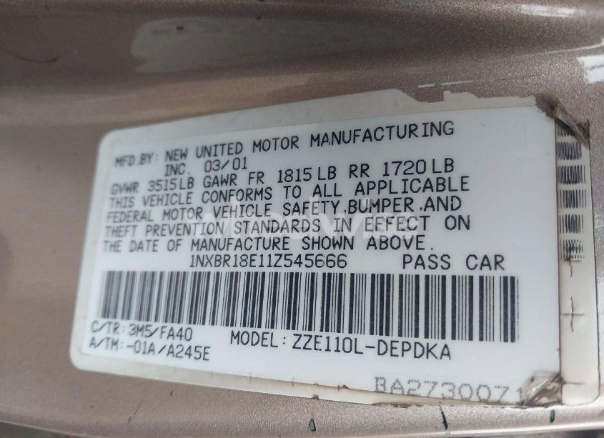 Photo 9 of 2001 Toyota Corolla LE (VIN 1NXBR18E11Z545666)