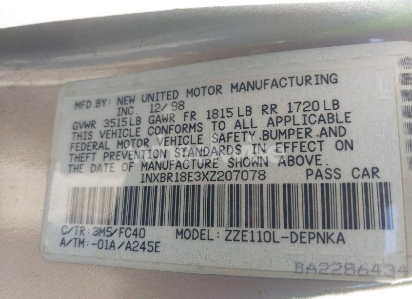 Photo 9 of 1999 Toyota Corolla LE (VIN 1NXBR18E3XZ207078)